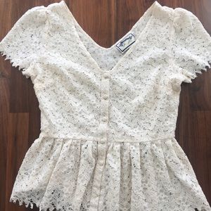 Anthropologie Lace Peplum Blouse with Buttons, 8/M